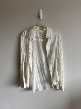 H&M white sheer textured button down shirt
